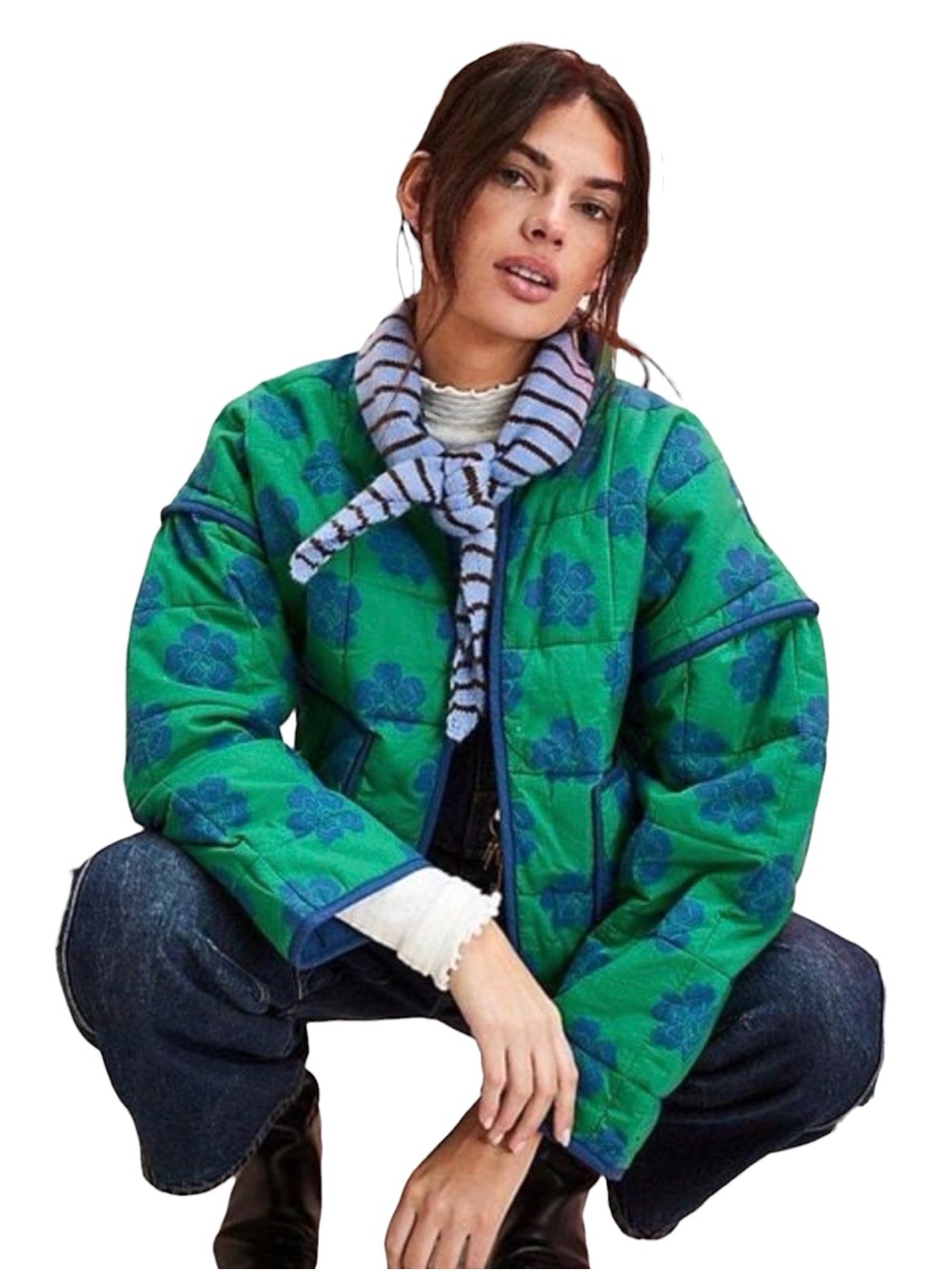 Free People Chloe Jacket Green Blue Quilted